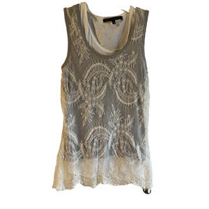 Robert Rodriguez Black Label Womens Scoop Neck Layered Lace Tank Top Ivory Sz-M